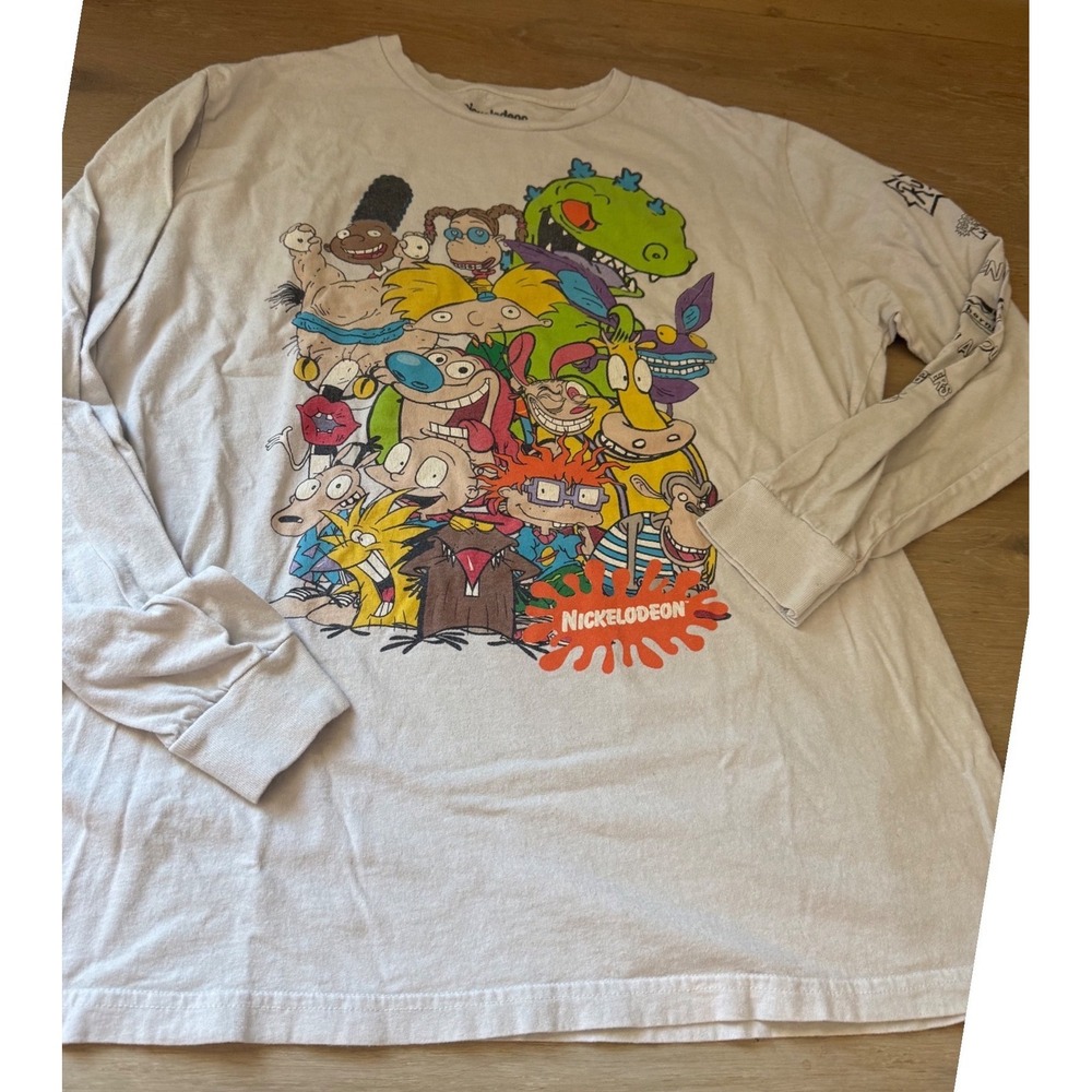 Nickelodeon 90s Nicktoons Characters Long Sleeve T-Shirt XL White Rugrats Arnold